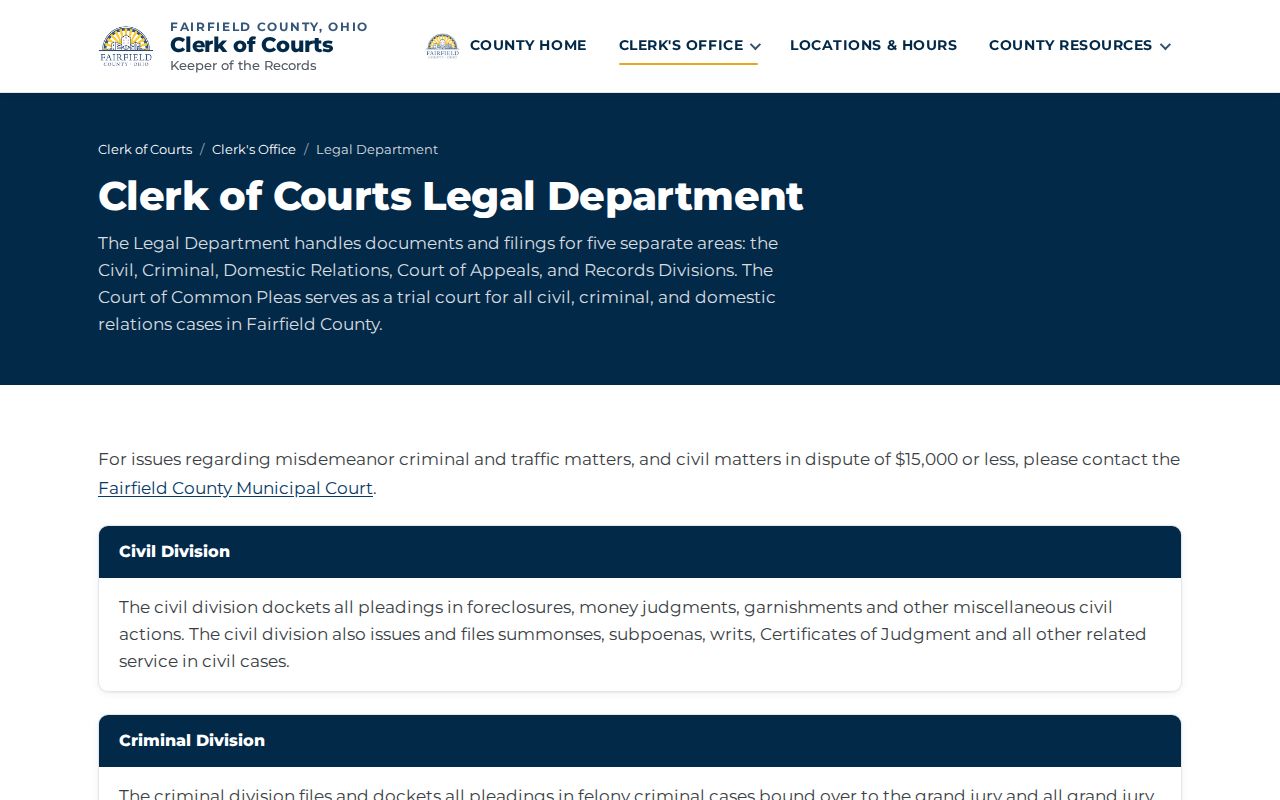 Lancaster previous residents research at Fairfield County Clerk records channels