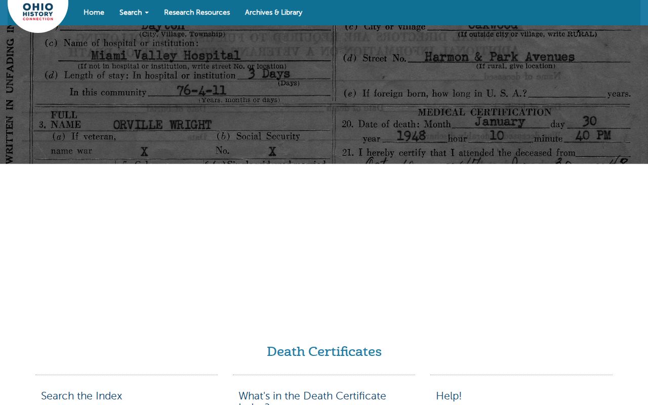 Lancaster previous residents historic Ohio death index source