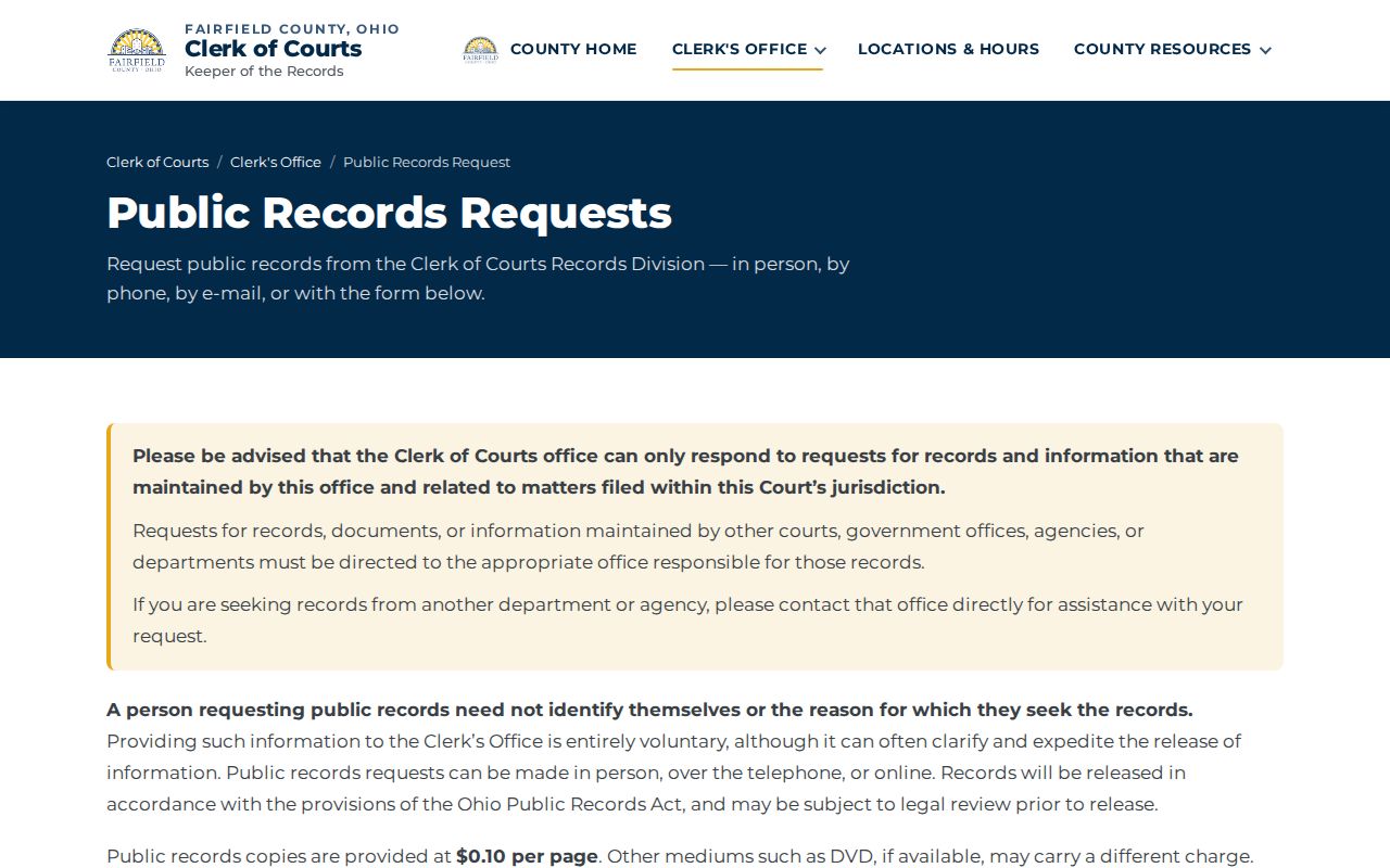 Lancaster resident lookup Fairfield County Clerk records request form