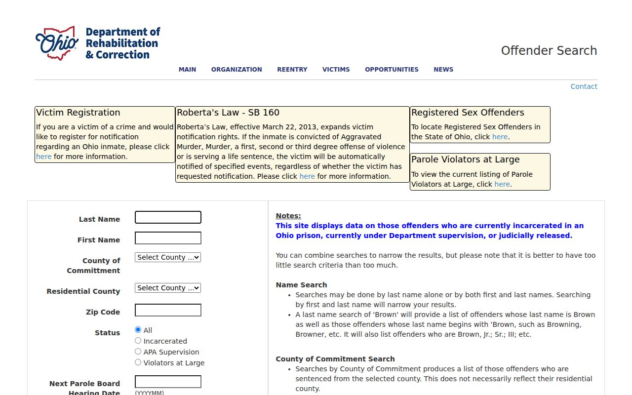 Lancaster resident lookup Ohio offender search screen