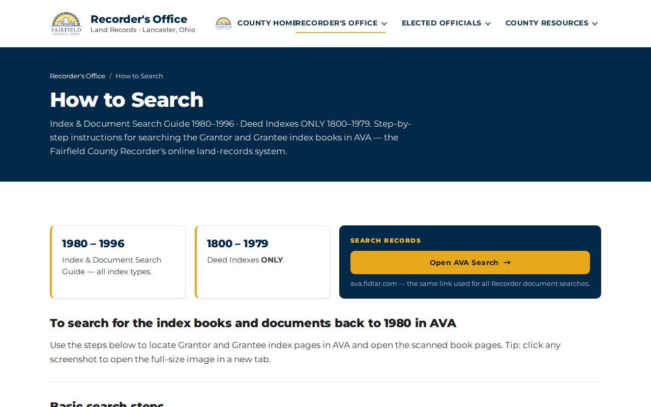 Lancaster street directory historic Fairfield County deed index guide
