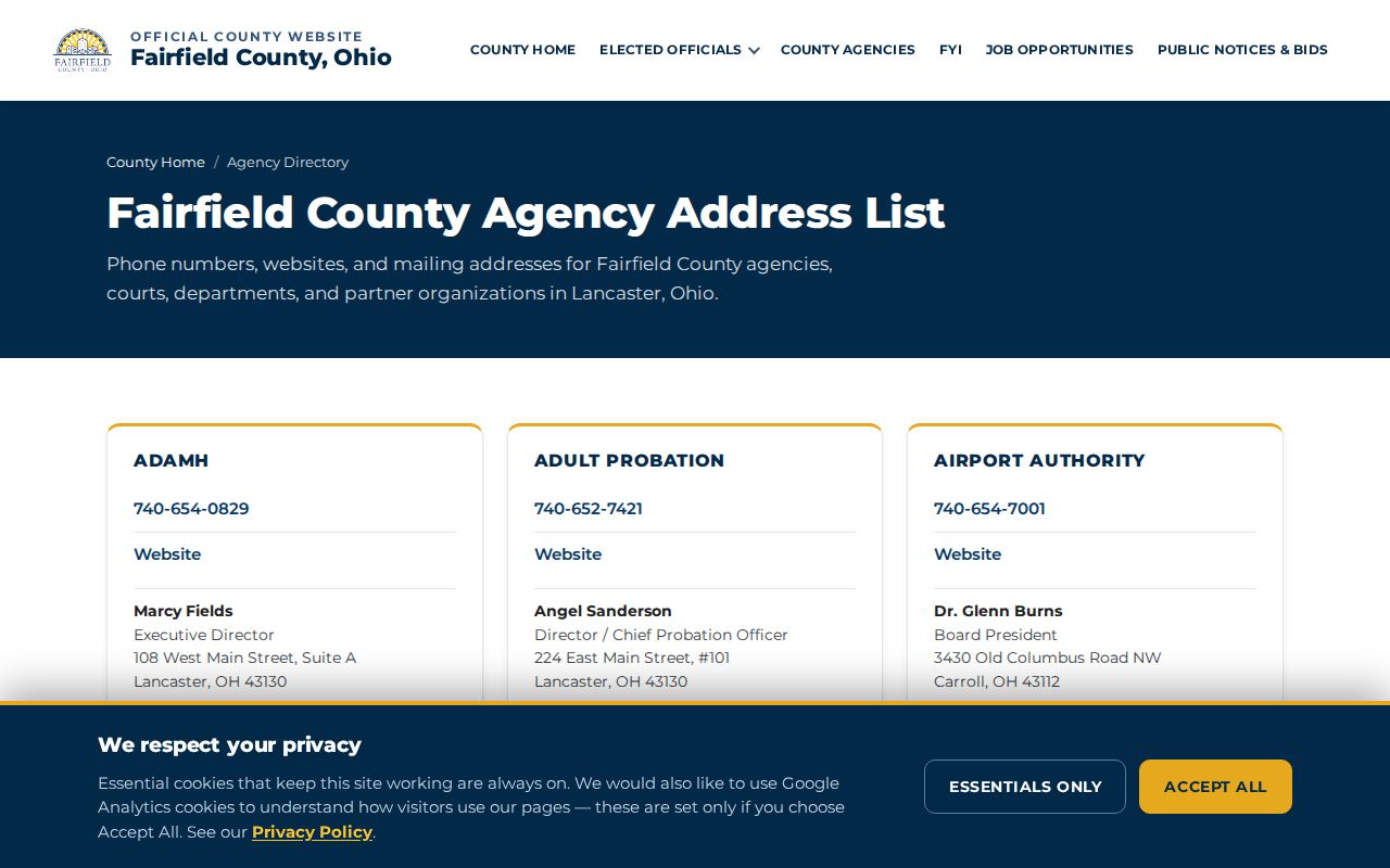 Lancaster ZIP code directory Fairfield County agency directory